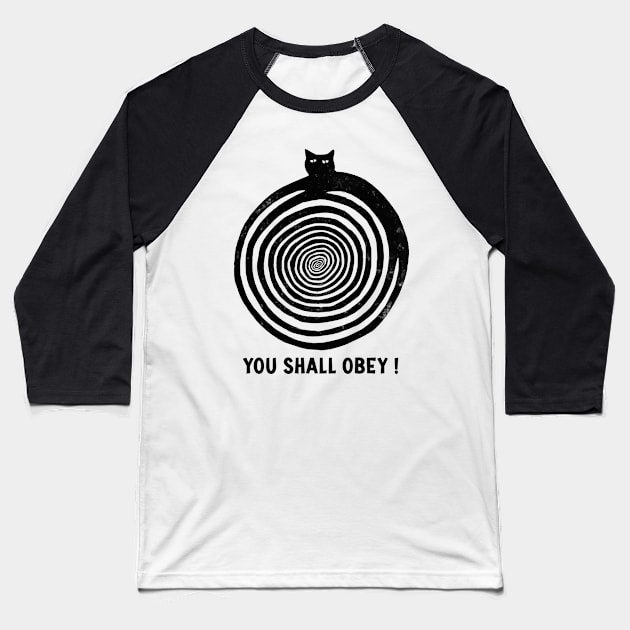 Hypnotic Black Cat Baseball T-Shirt by kareemik